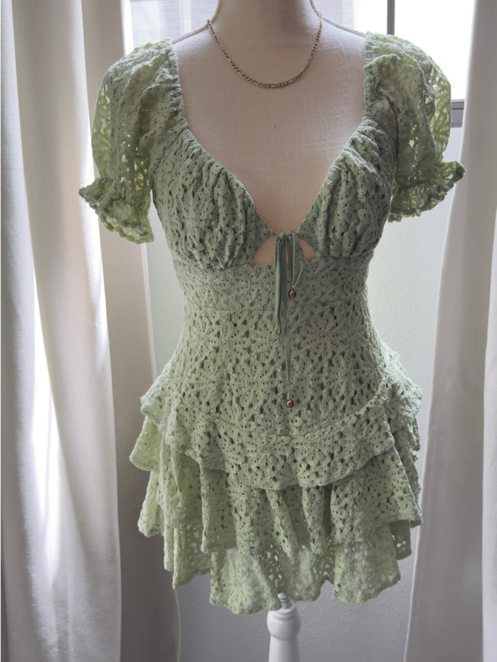 Sage Crochet Ruffle Romper